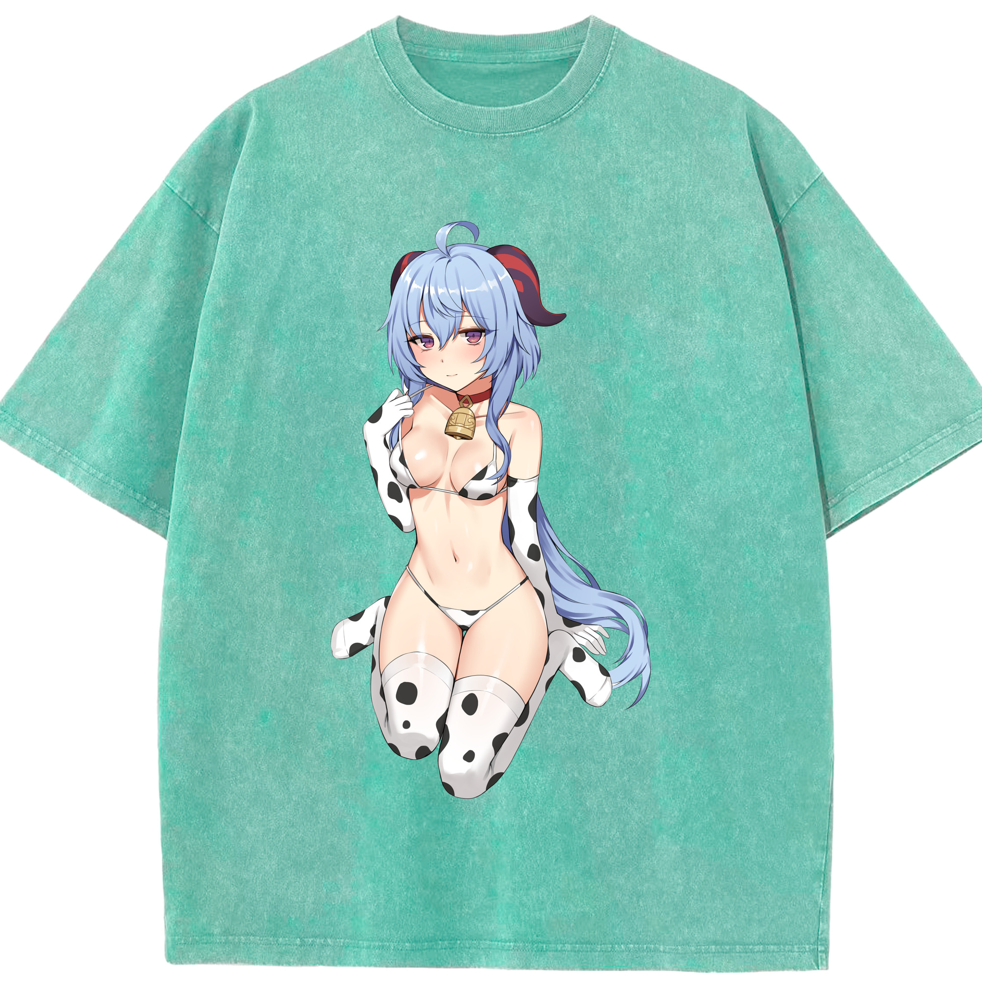 げんし神 甘雨 かんう genshin Ganyu 綿100% ヴィンテージ風 半袖Tシャツ（フロントプリント）